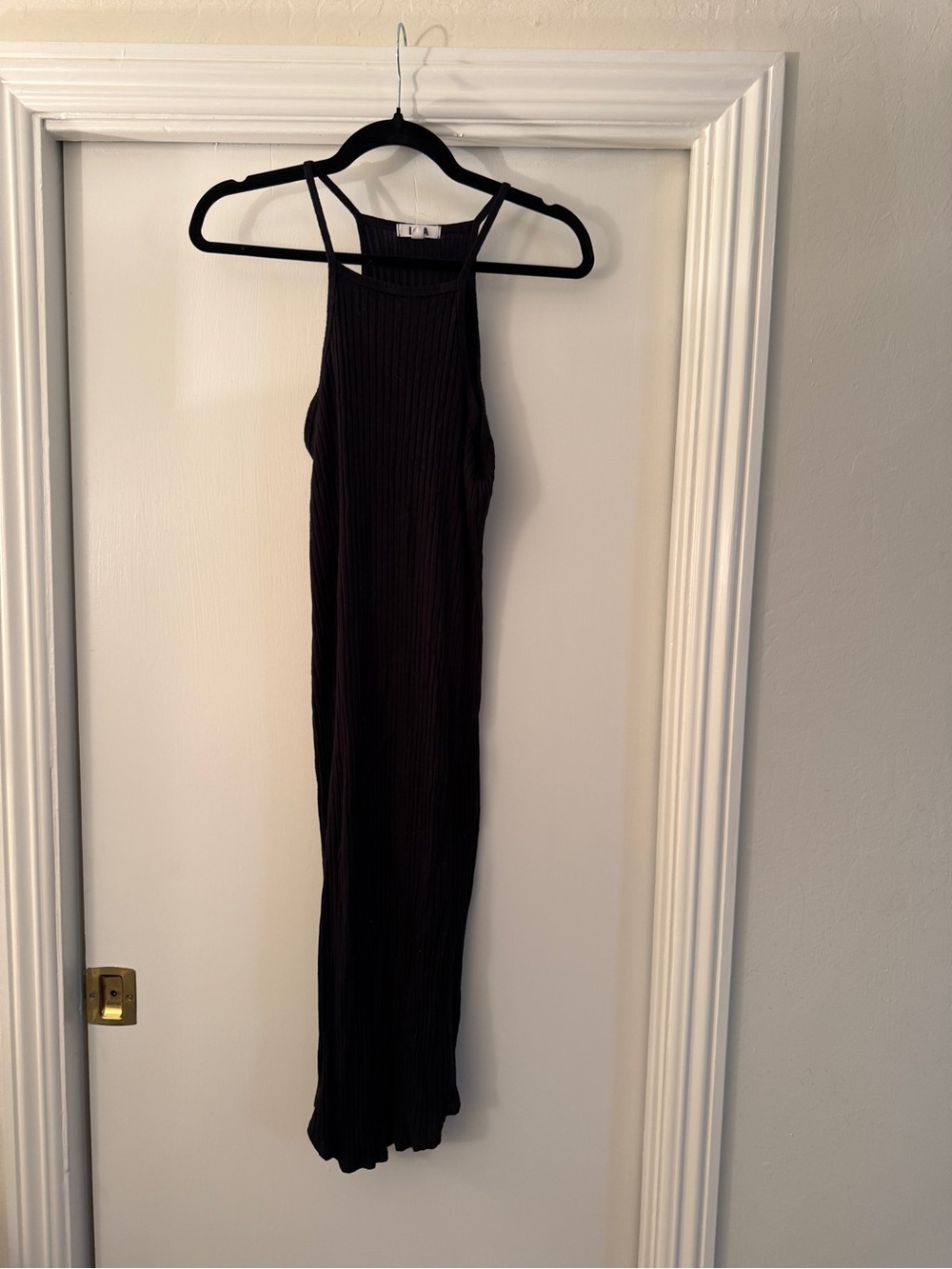 LNA Black Ribbed Halter Maxi Dress